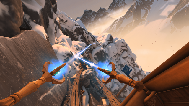 A gameplay image of the player playing in the himalayas level.